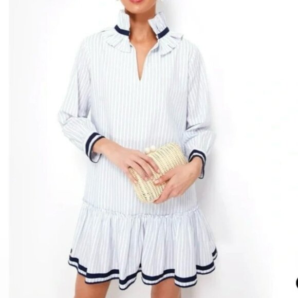 Tuckernuck Women Grosgrain Trim Oxford Stripe Bouvier Mini Dress Sz Small Preppy - Picture 11 of 11
